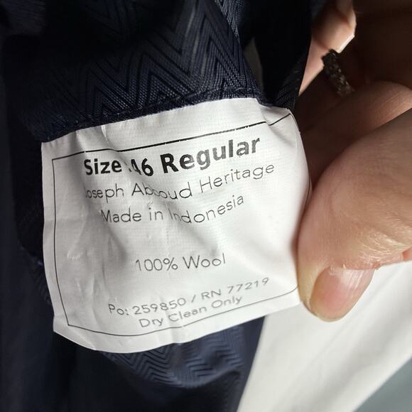 JOSEPH‎ ABBOUD 46R Suit Jacket Blazer Super 100 Blue Wool Modern Fit EUC - Picture 14 of 14